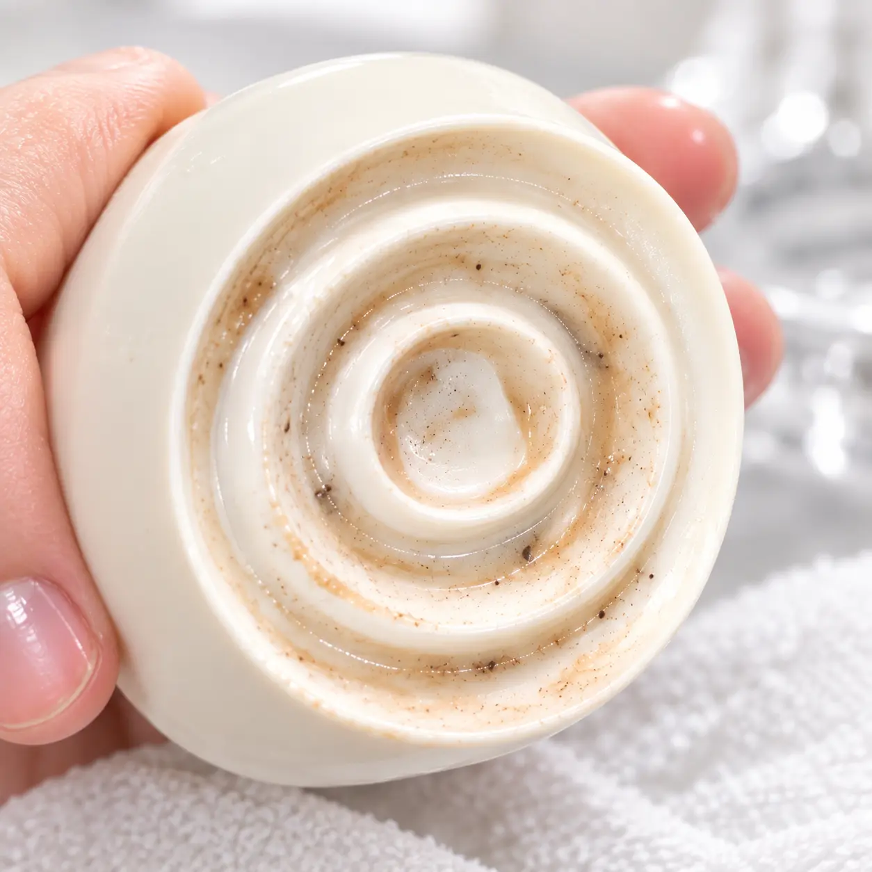 汚れを包み込んだクリームが残る専用シリコンパッド